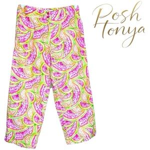 Talbots Split Hem Capri Pants Watermelon Summer Print Size 6 Coastal Resort Chic